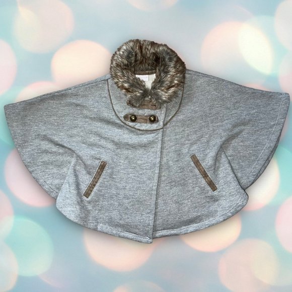 Baby Girl’s Gray Brown Faux Fur Winter Poncho Cape Jacket Size 12 Months - Picture 2 of 5